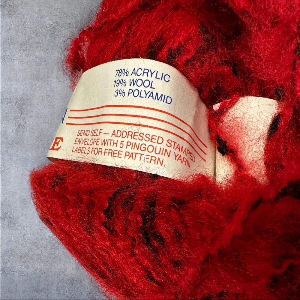 8 Vintage Pingouin Mystere Mohair Wool Blend FluffyYarn‎ Red Black 98 Yds Lot